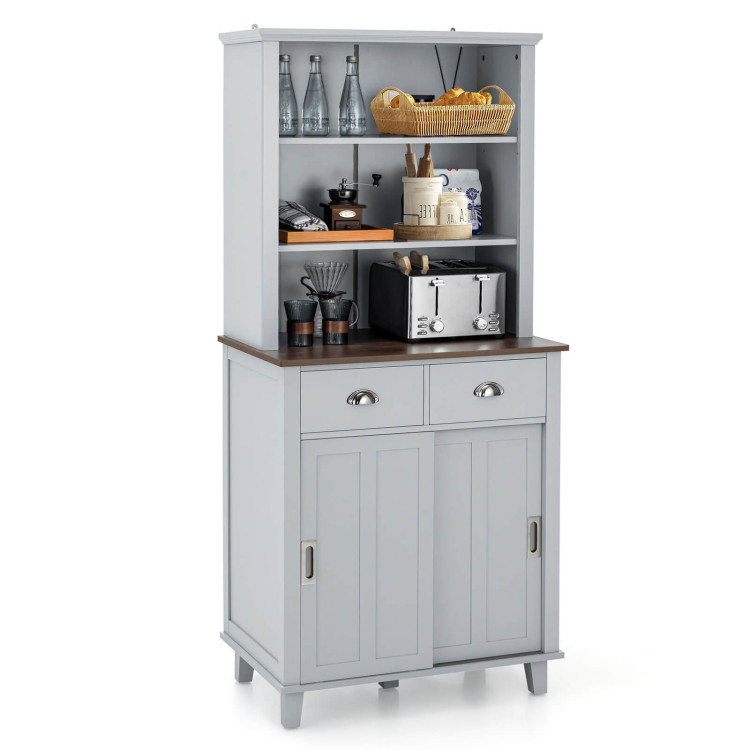 67 inches Freestanding Kitchen Pantry Cabinet with Sliding Doors-GrayCostway Gallery View 7 of 11